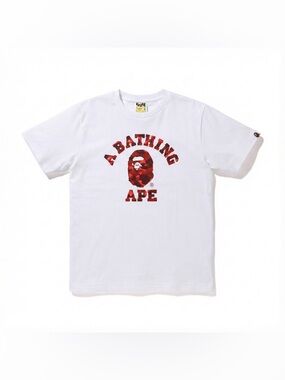 A Bathing Ape White Tee with Red Camo Logo